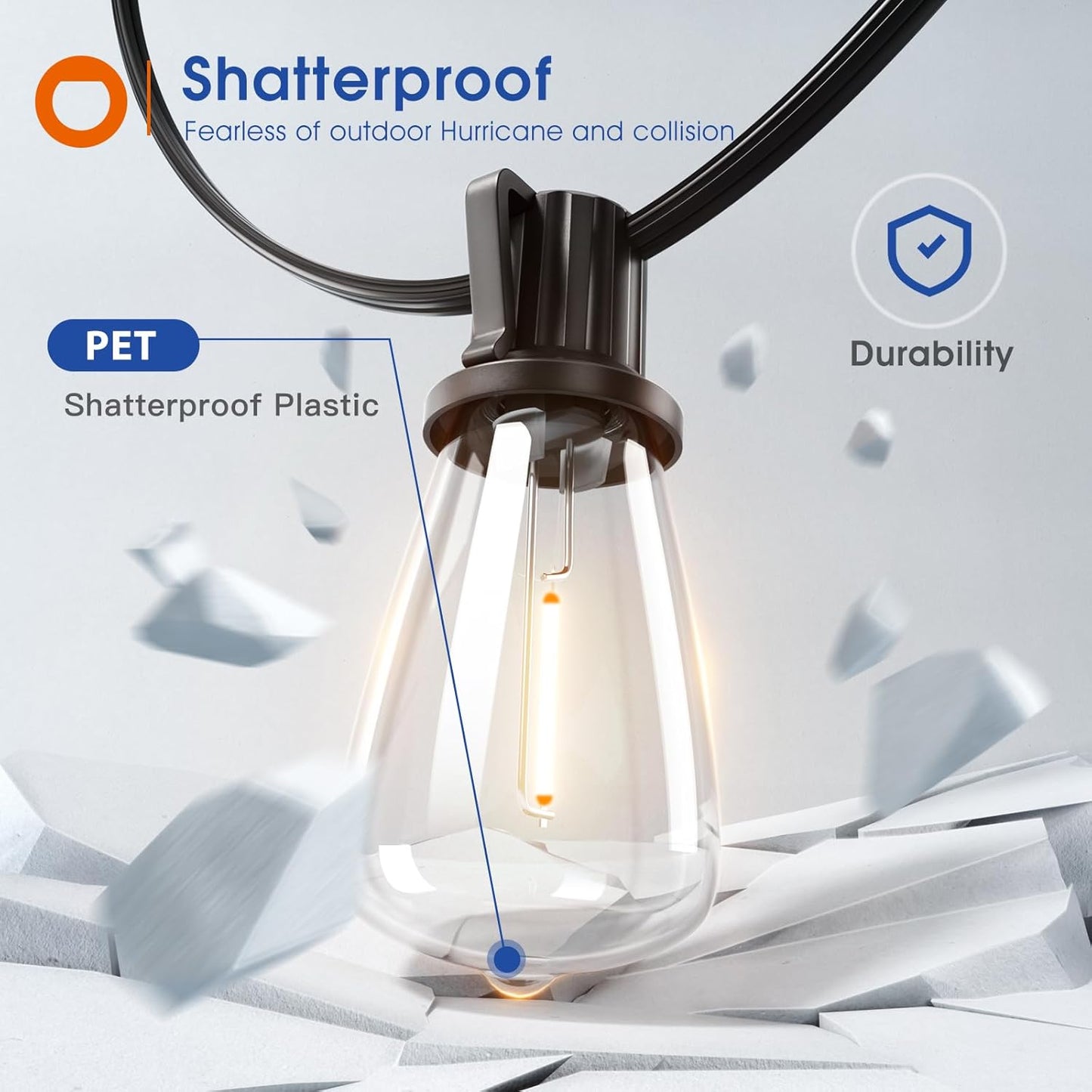 100FT(50FT*2) LED Outdoor String Lights Waterproof Patio Lights with Shatterproof ST38 Replaceable Bulbs, Dimmable outside Hanging Light Connectable for Porch, Backyard, 2200K