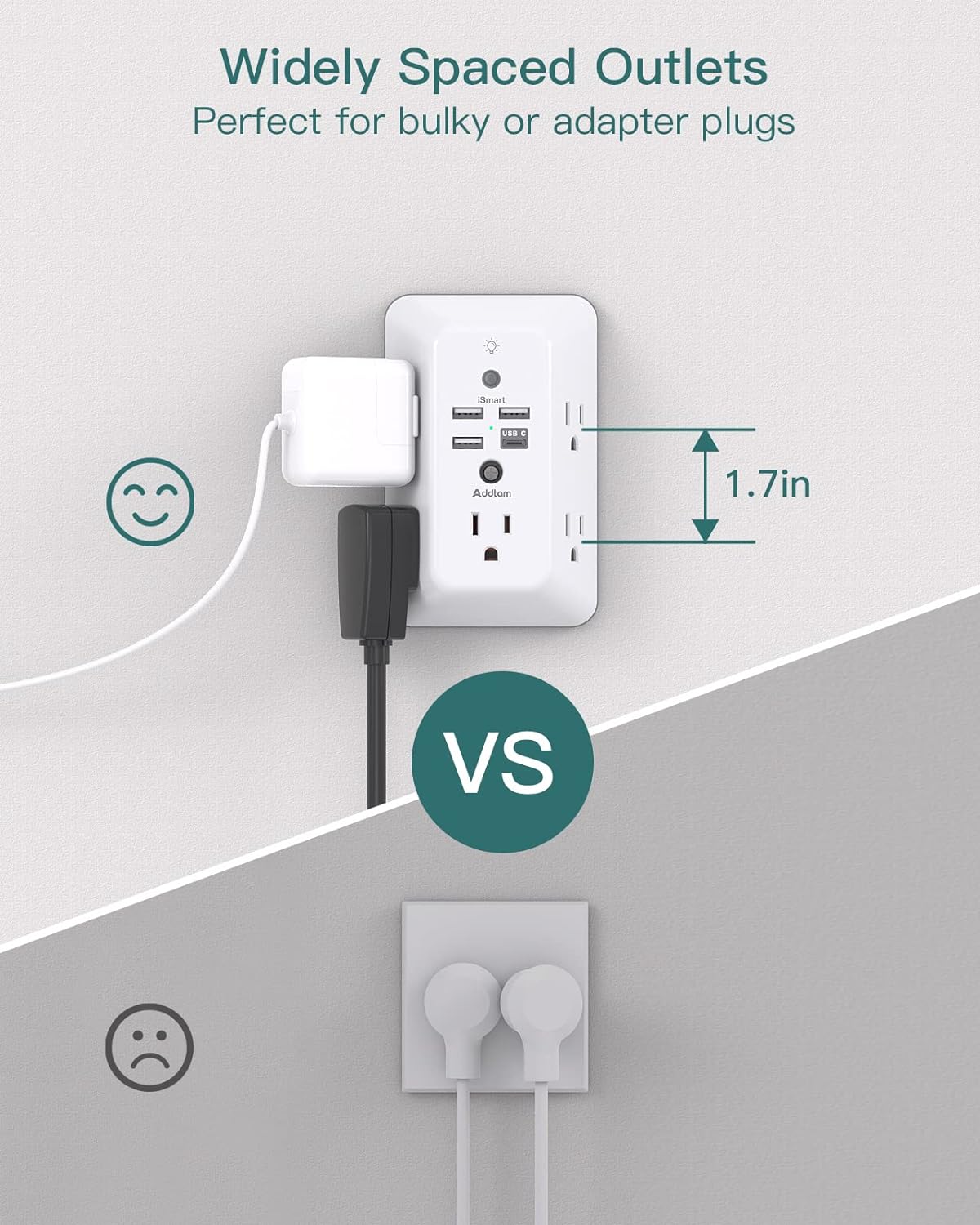 Surge Protector, Outlet Extender with Night Light,  5-Outlet Splitter and 4 USB Ports(1 USB C), Multi Plug Wall Outlet for Home Office Dorm Room Essentials