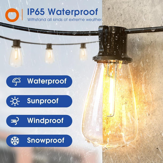 100FT(50FT*2) LED Outdoor String Lights Waterproof Patio Lights with Shatterproof ST38 Replaceable Bulbs, Dimmable outside Hanging Light Connectable for Porch, Backyard, 2200K