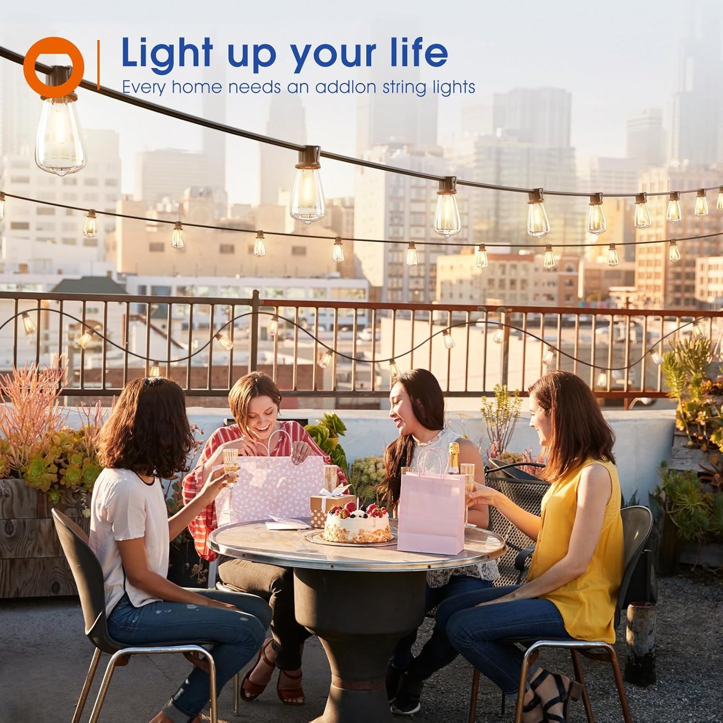 100FT(50FT*2) LED Outdoor String Lights Waterproof Patio Lights with Shatterproof ST38 Replaceable Bulbs, Dimmable outside Hanging Light Connectable for Porch, Backyard, 2200K