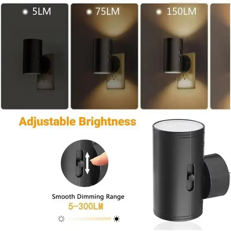 LED Night Light Plug in Dusk to Dawn Sensor Adjustable Brightness Dimmable Night Lights for Kitchen Hallway Bedroom Stairs
